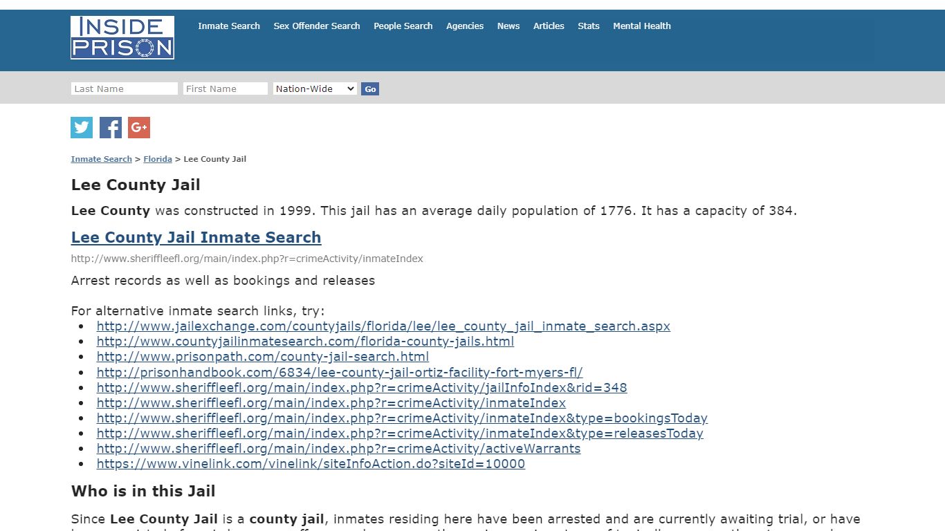 Lee County Jail - Florida - Inmate Search - Inside Prison